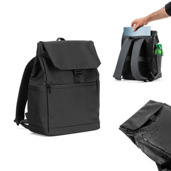 AZORES BAG. Laptoprugzak (16 inch) van PU, met klep die alle compartimenten afdekt