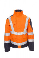 fluorescent orange/navy blue