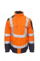 fluorescent orange/navy blue